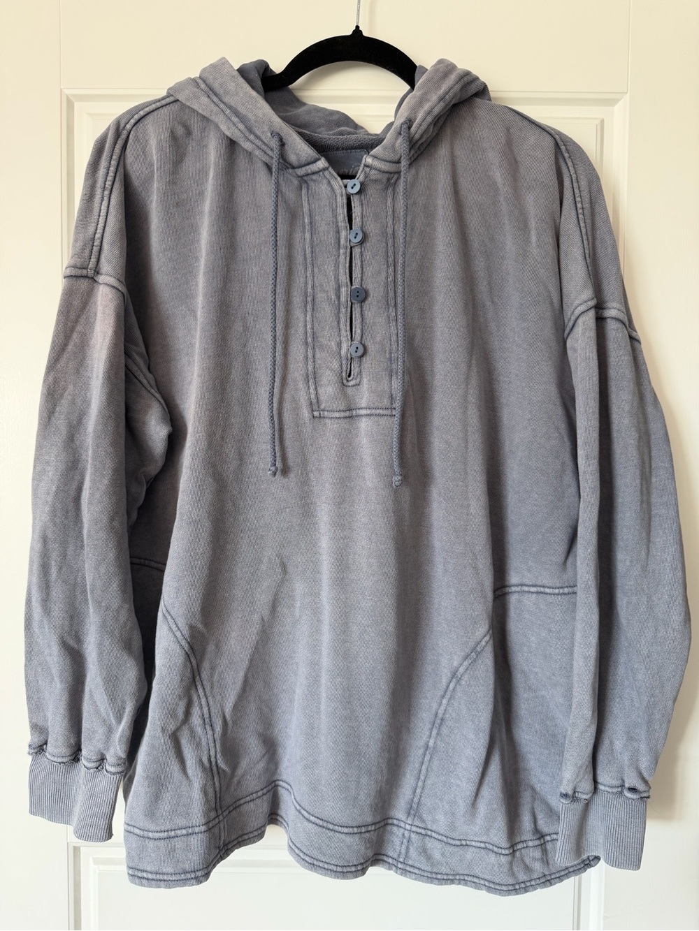 Aerie Hooded Henley Pullover Sweatshirt - blue Gray